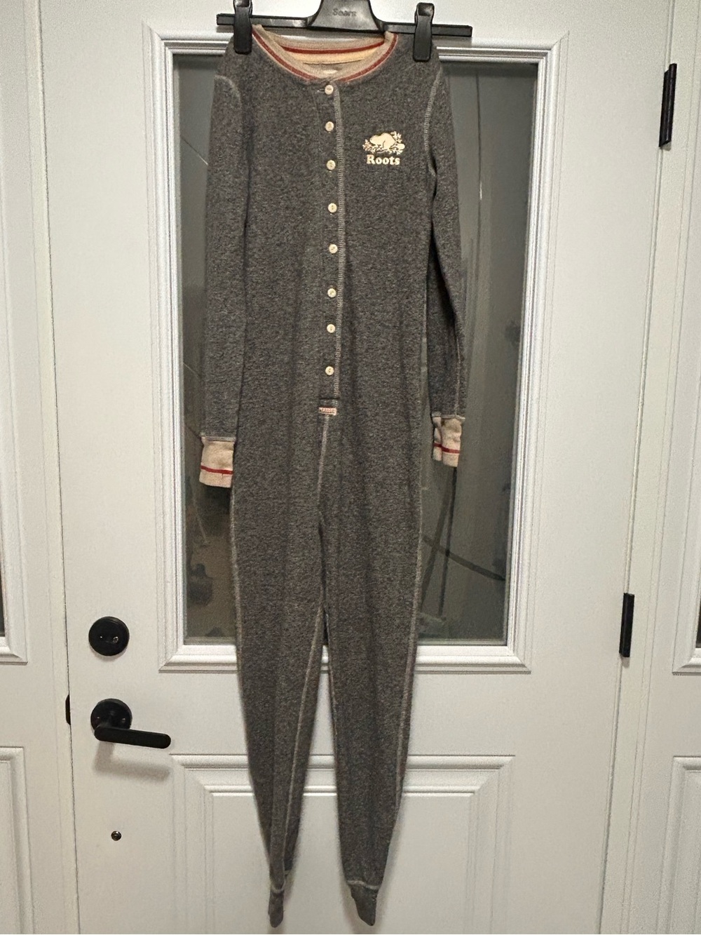 Roots Gray Thermal One-Piece Jumpsuit with Contrast Trim